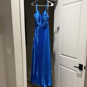 Elegant Blue Pleated Gown